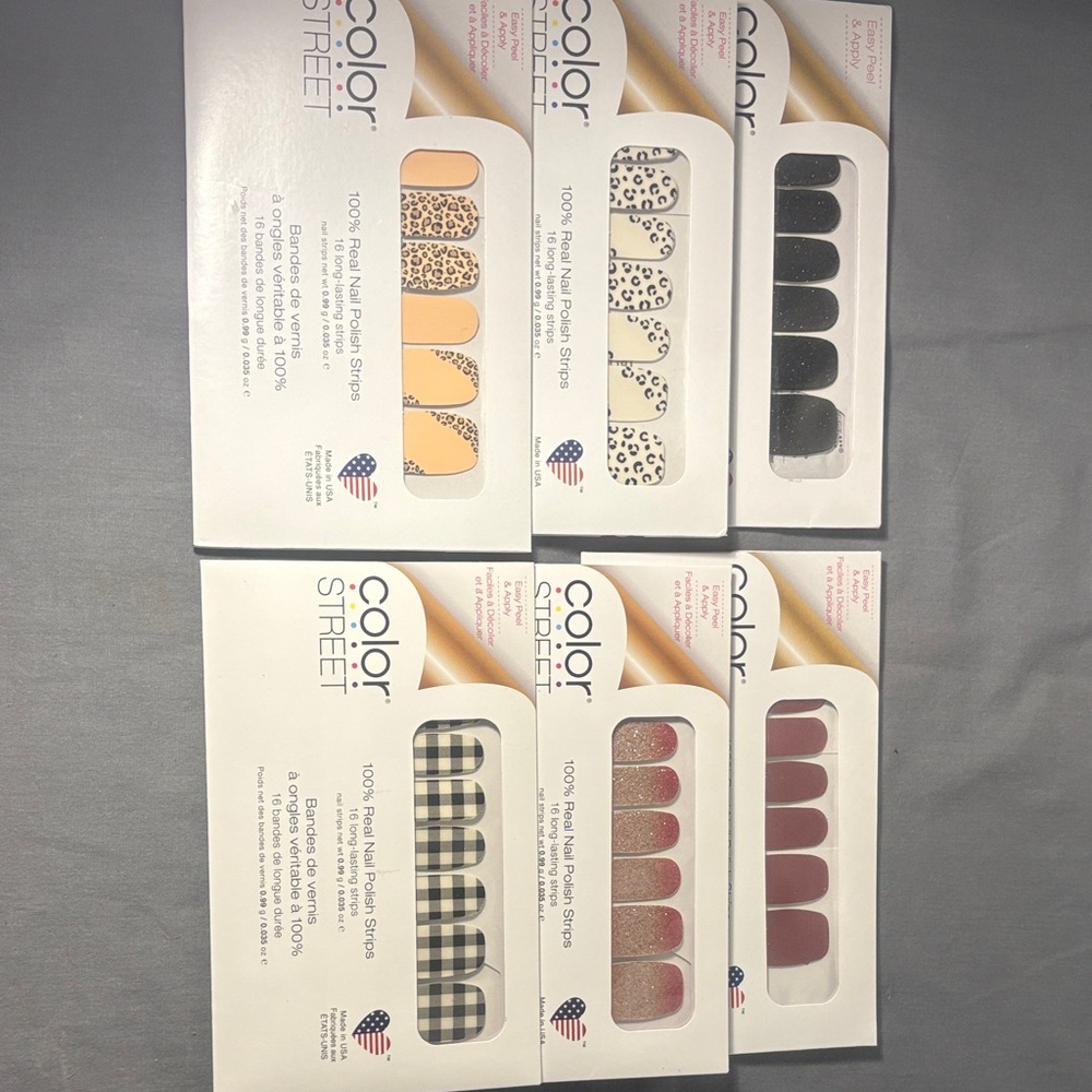 Color Street Nail Strips 6 pack - Leopard, Plaid, Solid glitter Collection - New
